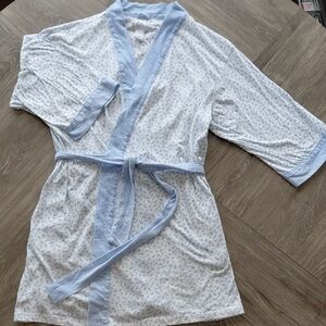 Aria Light Blue Floral Wrap Robe with Gingham Trim